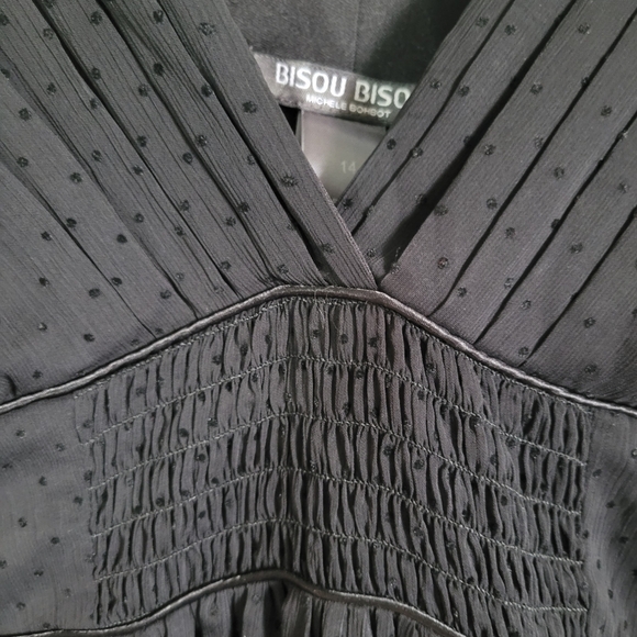 Bisou Bisou LBD Swiss Dot Sleeveless V Neck Elastic Waist w/Tie Belt Sz 14 - Picture 5 of 10